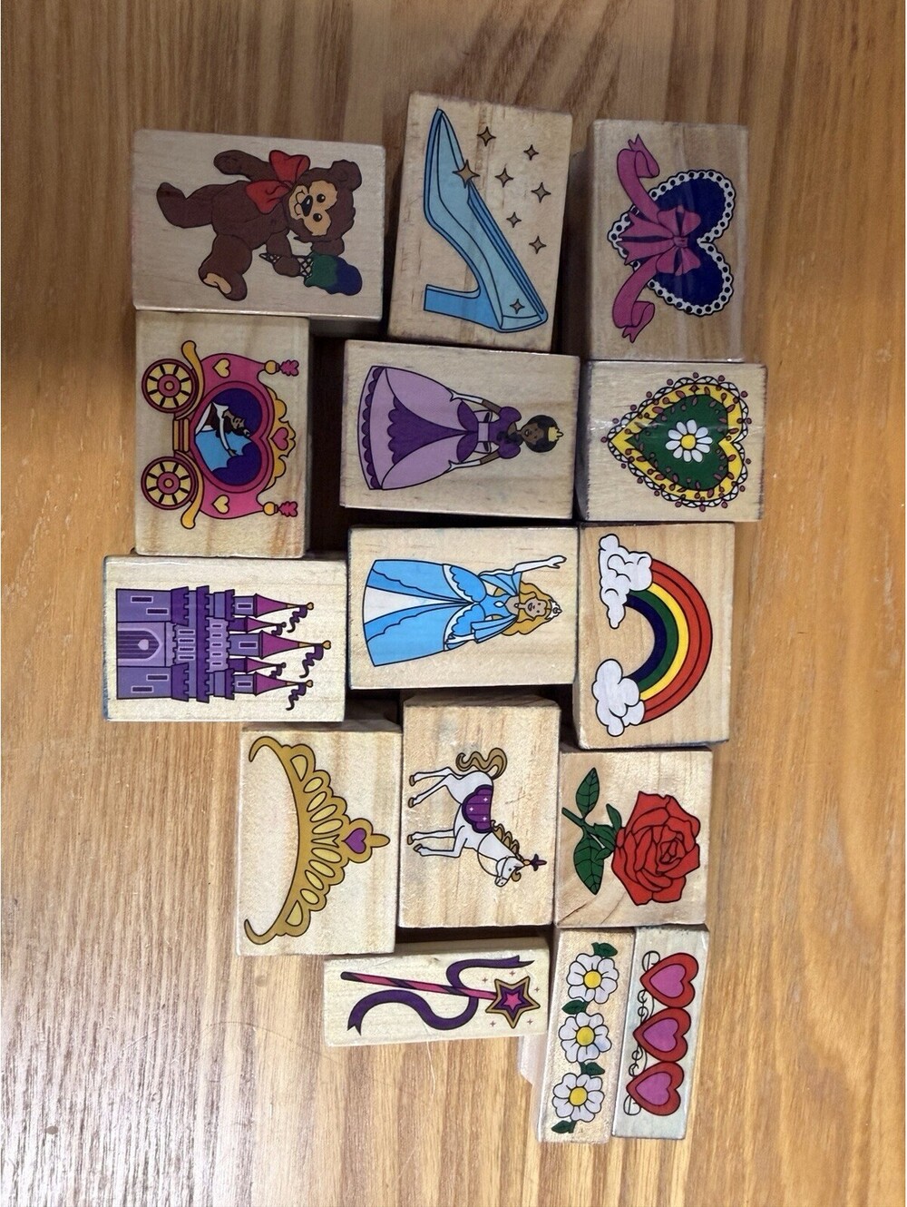 Disney Princess And Animal Themed lot of 14 Wood Mount Rubber Stamps *